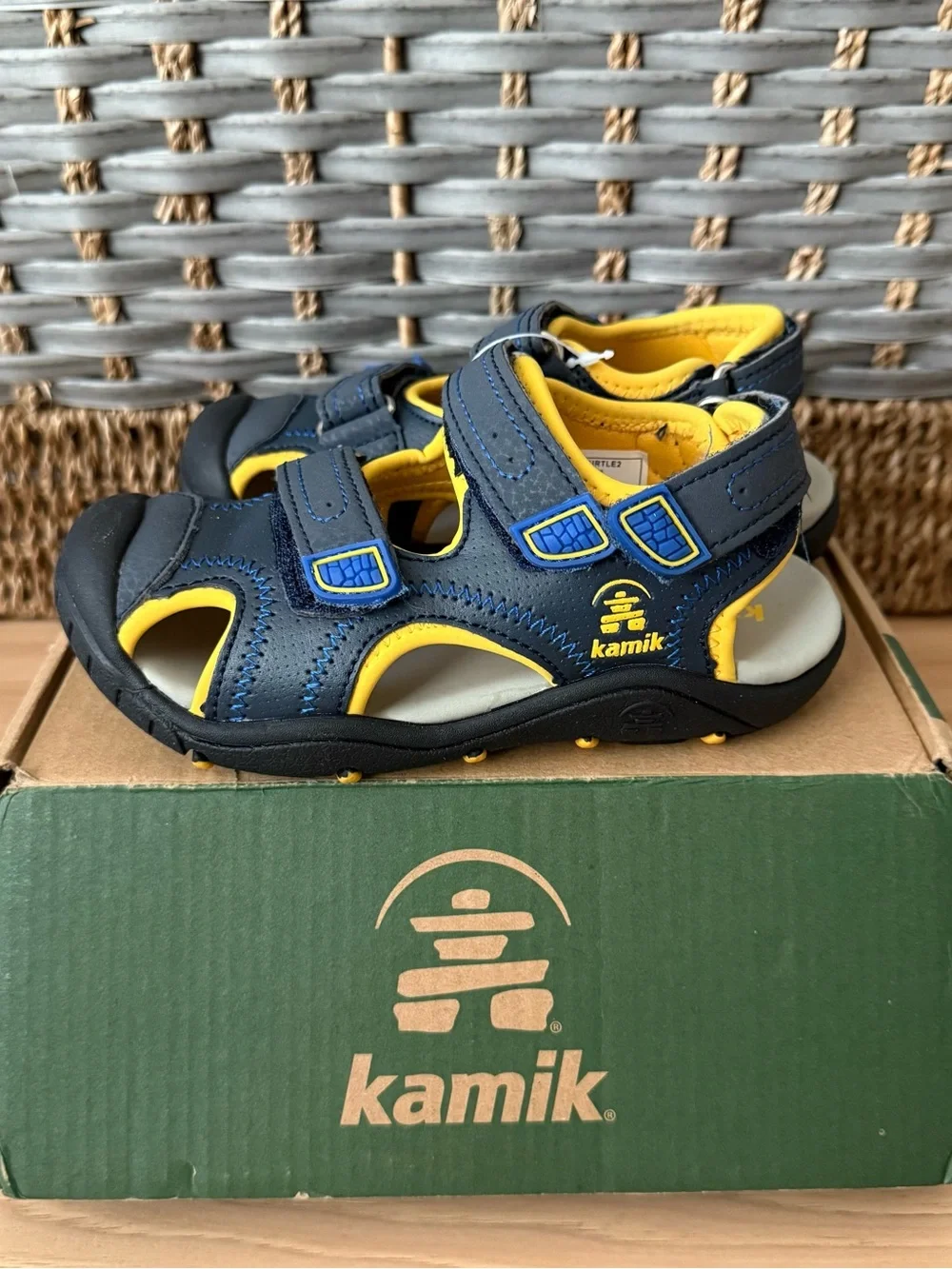 Kamik Kids' Navy and Yellow Outdoor Sandals size 10